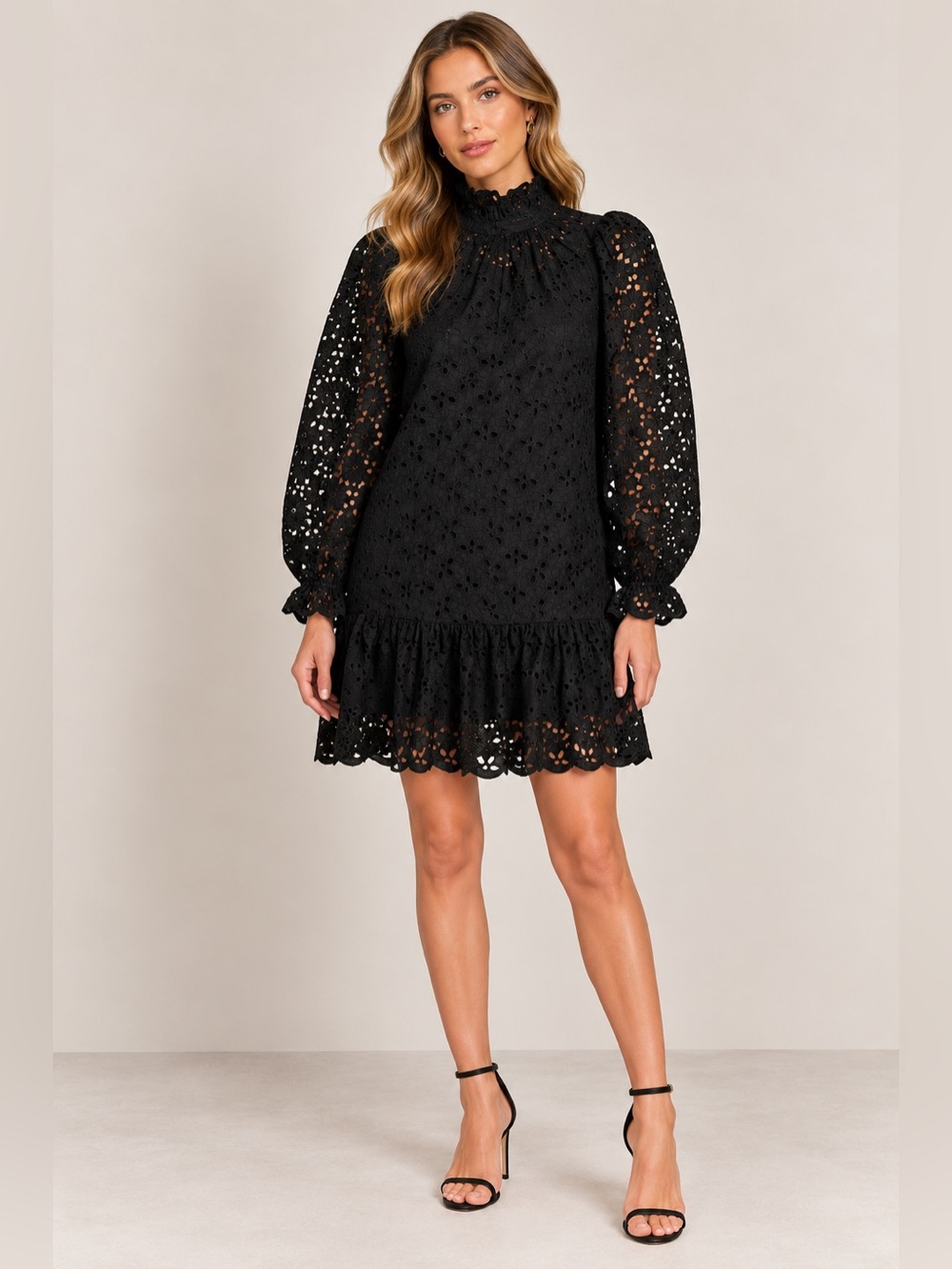 NWT J. CREW COLLECTION $198 BLACK RUFFLE NECK LACE DRESS SZ XS EXTRA SMALL‎